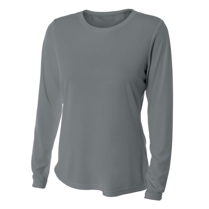 A4 Womens L/S Cooling Performance Crew Training Jersey Graphite Womens X-Small - Third Coast Soccer
