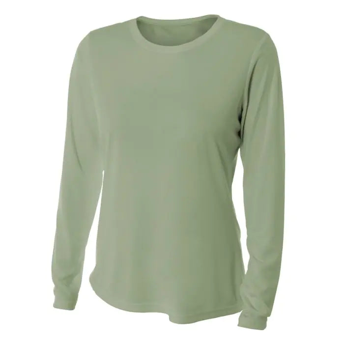 A4 Womens L/S Cooling Performance Crew Training Jersey Olive Womens XSmall - Third Coast Soccer
