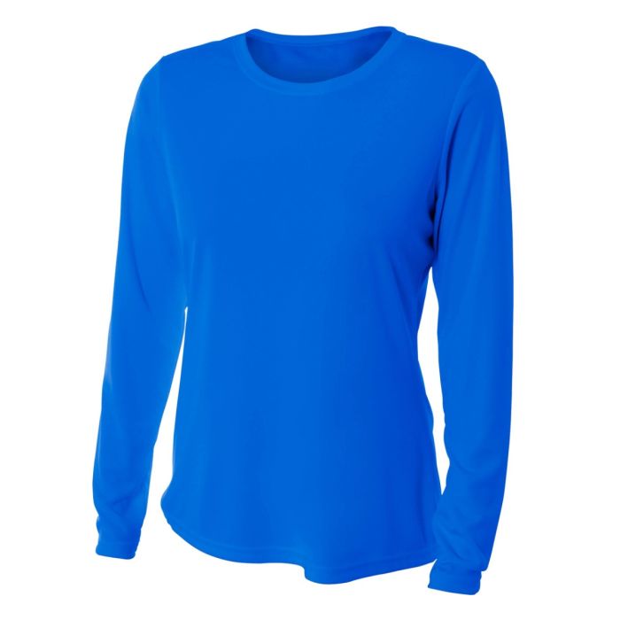 A4 Womens L/S Cooling Performance Crew Training Jersey Royal Womens X-Small - Third Coast Soccer