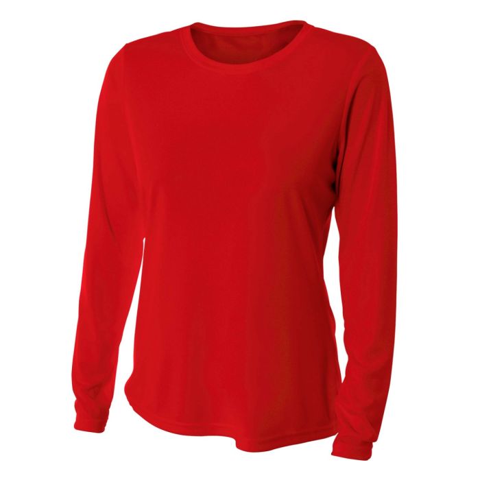 A4 Womens L/S Cooling Performance Crew Training Jersey Scarlet Womens X-Small - Third Coast Soccer