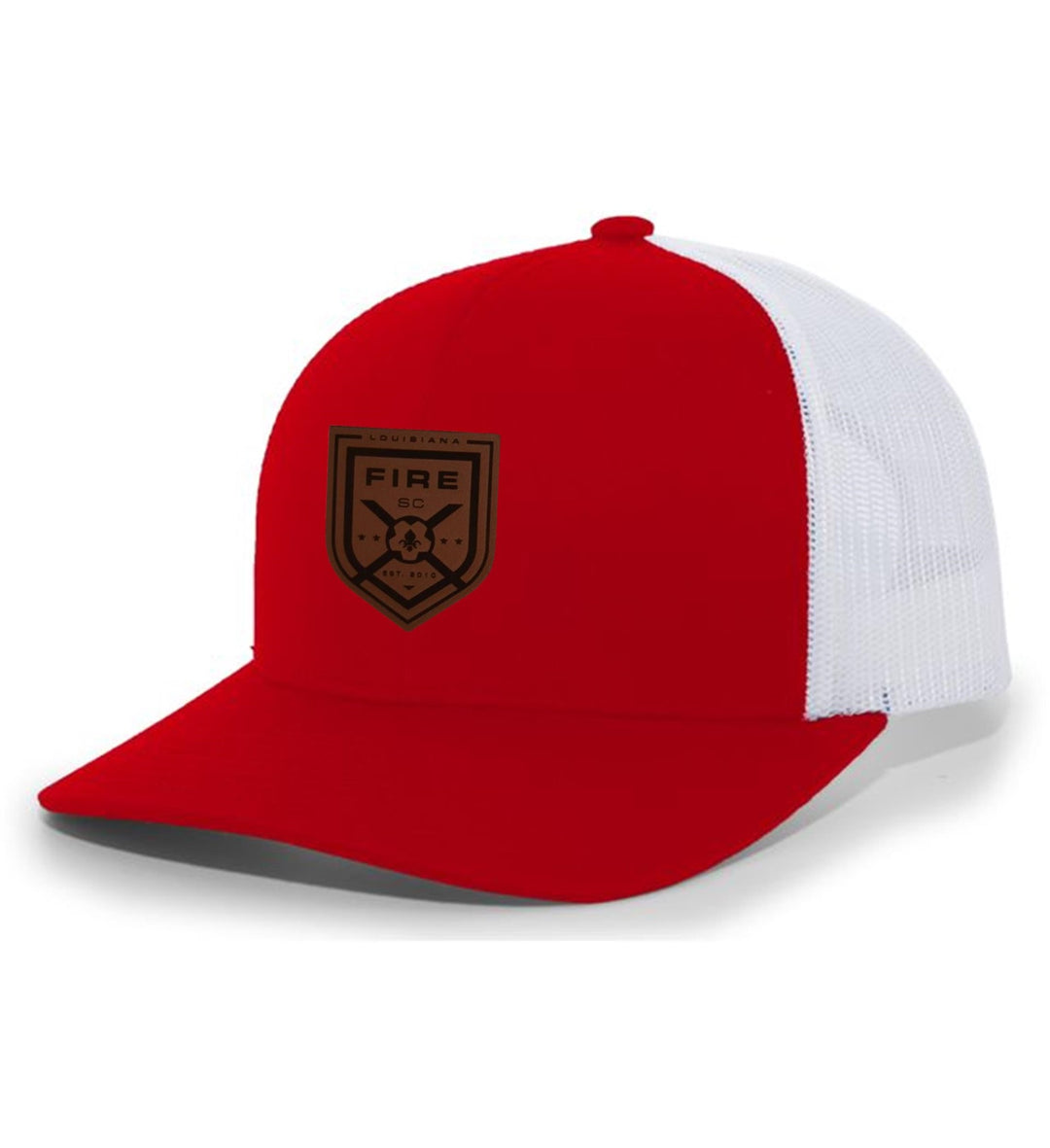 TCS Louisiana Fire SC Trucker Hat Louisiana Fire Spiritwear Red/White Leather Patch - Third Coast Soccer