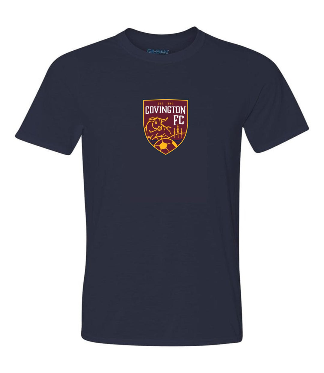 Covington FC Short Sleeve Spirit T-Shirt - Navy or Grey CYSA Spiritwear Navy Center Chest 6" - Third Coast Soccer