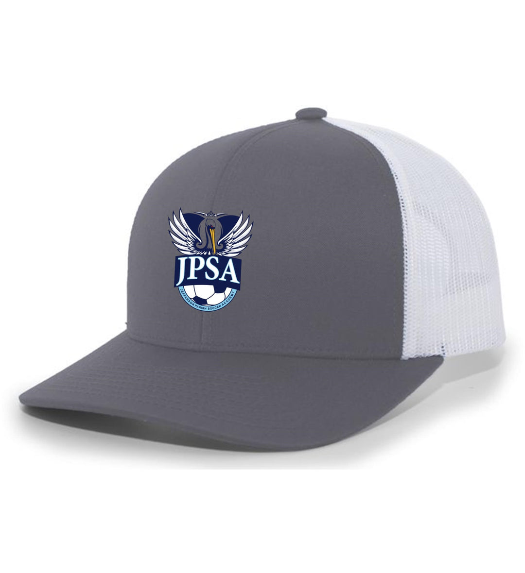 JPSA Flexfit Premium Trucker Hat JPSA Spiritwear Silver/White Full Color Patch - Third Coast Soccer