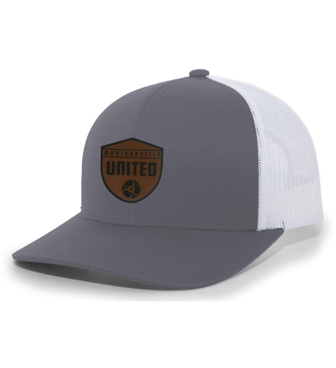 Madisonville United Flexfit Premium Trucker Hat with Leather Patch Madisonville United Spiritwear Silver/White Leather Patch - Third Coast Soccer