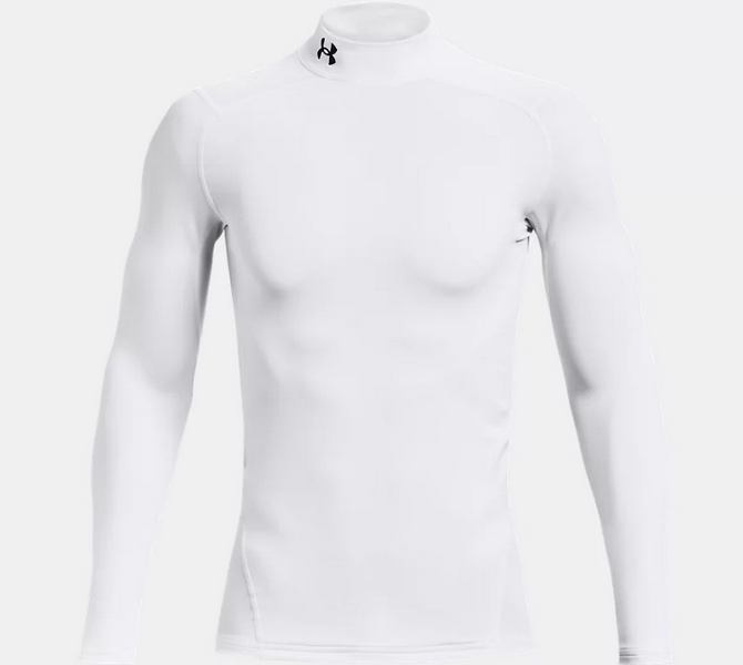 UA Men's ColdGear® Compression Mock Training Wear White Mens Small - Third Coast Soccer