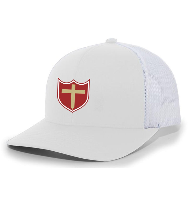 Brother Martin Flexfit Premium Trucker Hat Brother Martin 24 White/White Full Color Patch - Third Coast Soccer