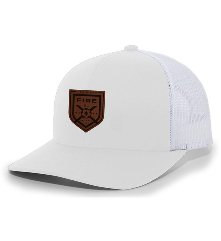 TCS Louisiana Fire SC Trucker Hat Louisiana Fire Spiritwear White/White Leather Patch - Third Coast Soccer