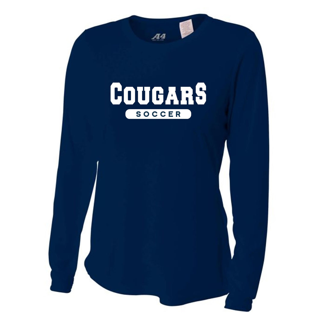 A4 St. Thomas More Women's Long-Sleeve Performance Crew - Navy and Silver STMB 23 Navy Womens X-Small - Third Coast Soccer