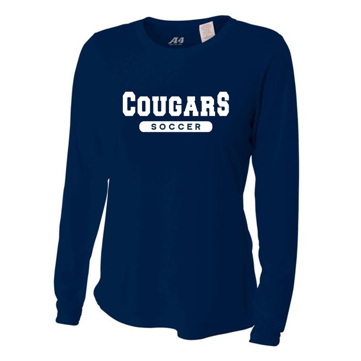 A4 St. Thomas More Women's Long-Sleeve Performance Crew - Navy and Silver STMB 23 Navy Womens X-Small - Third Coast Soccer