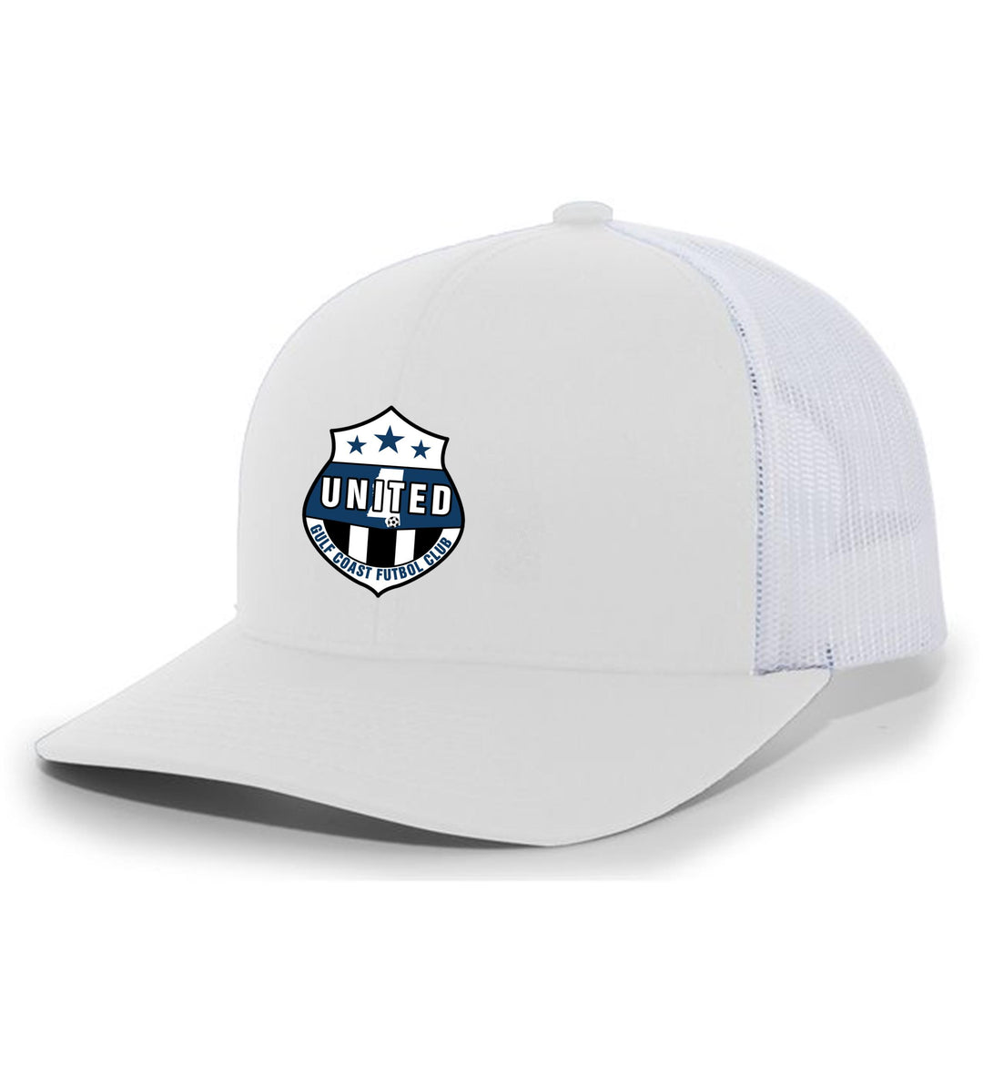 GCU Premium Flex-Fit Trucker Hat Gulf Coast United Spiritwear White/White Full Color Patch - Third Coast Soccer