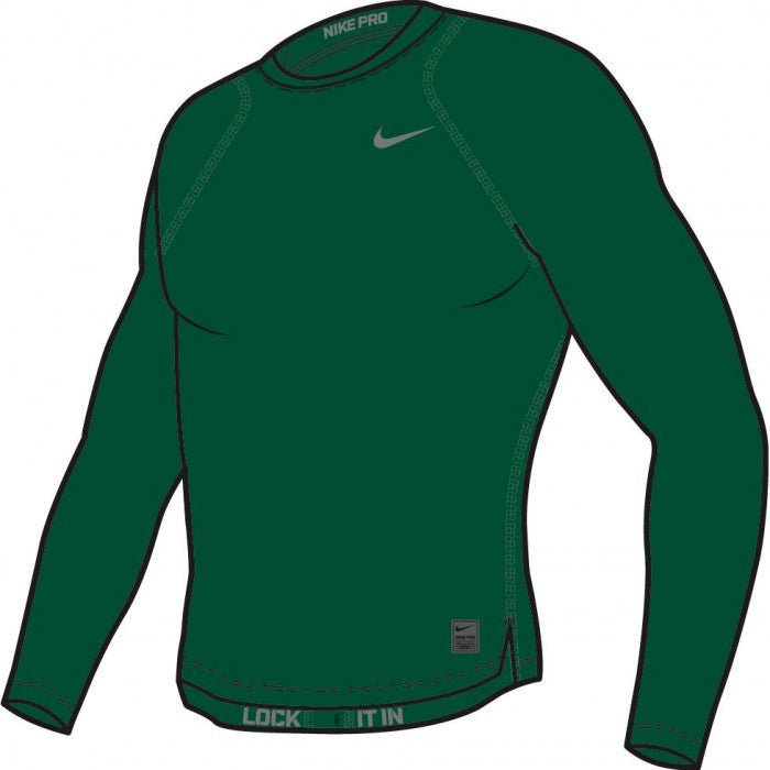 Nike Pro Cool Compression Long Sleeve Top Training Wear Gorge Green/Cool Grey Mens Small - Third Coast Soccer