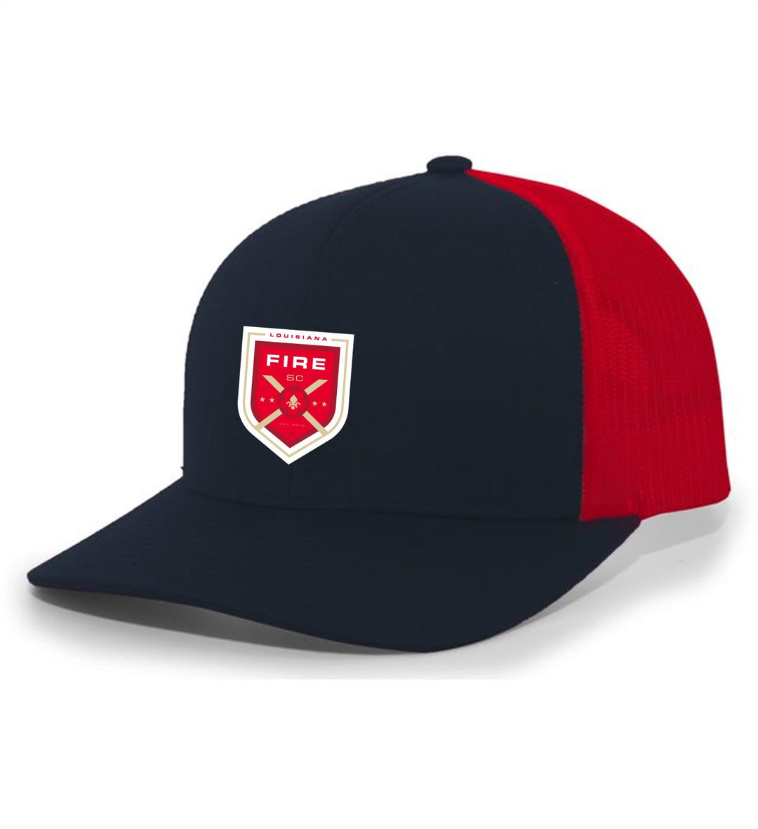 TCS Louisiana Fire SC Trucker Hat Louisiana Fire Spiritwear Navy/Red Full Color Patch - Third Coast Soccer