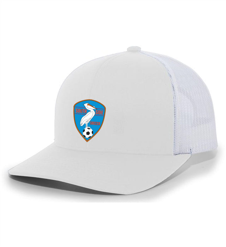 TCS Southside Trucker Hat SYS Spiritwear WHITE/WHITE FULL COLOR PATCH - Third Coast Soccer
