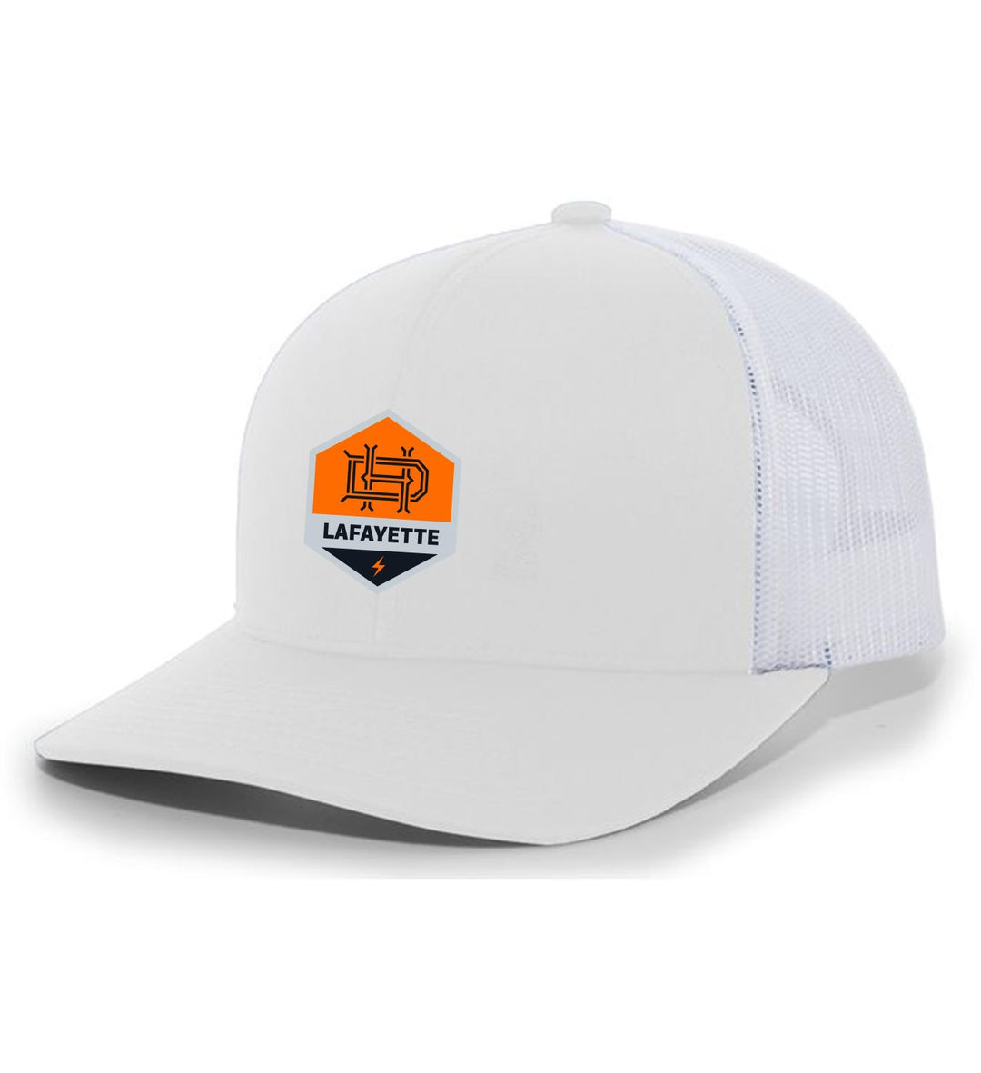 TCS Dynamo Juniors Trucker Hat  WHITE/WHITE FULL COLOR PATCH - Third Coast Soccer