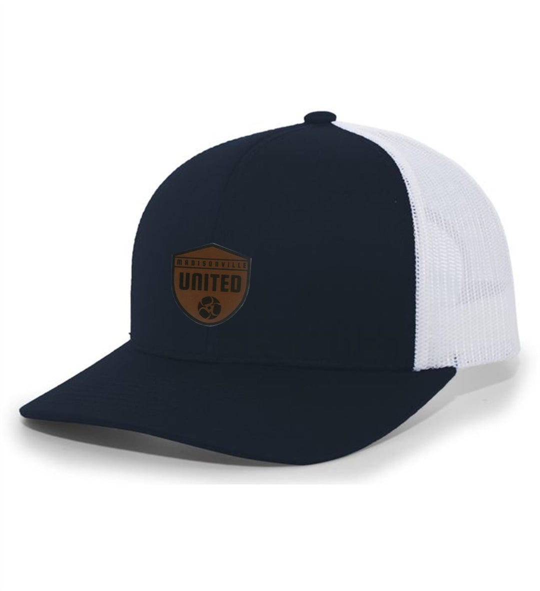 TCS Madisonville United Flexfit Premium Trucker Hat Madisonville United Spiritwear Navy/White Leather Patch - Third Coast Soccer