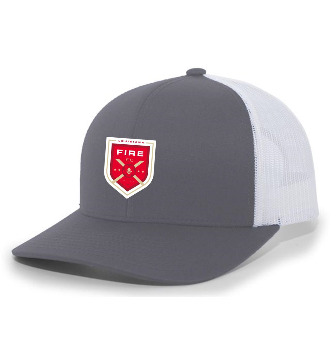 TCS Louisiana Fire SC Trucker Hat Louisiana Fire Spiritwear Silver/White Full Color Patch - Third Coast Soccer