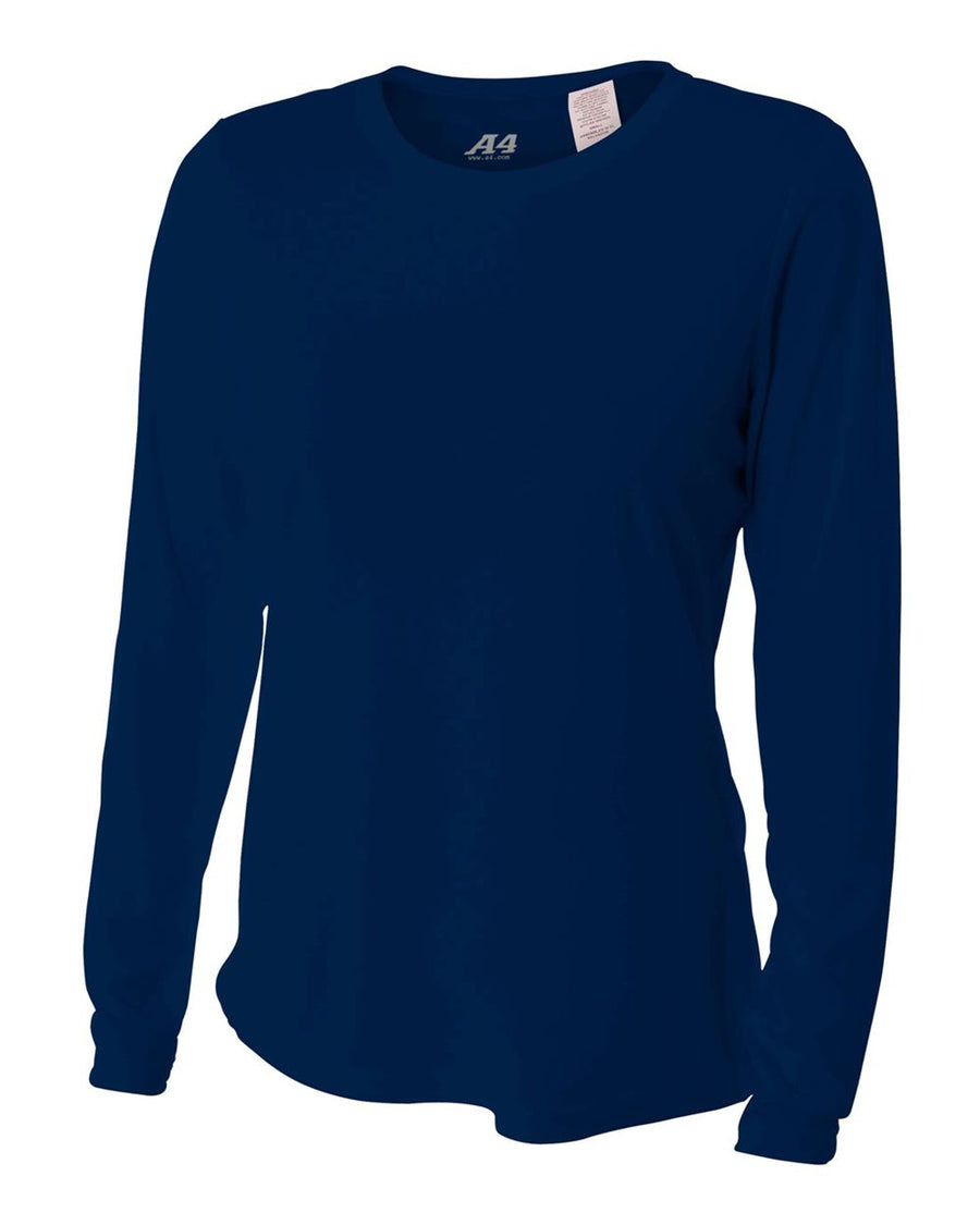 A4 Womens L/S Cooling Performance Crew Training Jersey Navy Womens X-Small - Third Coast Soccer
