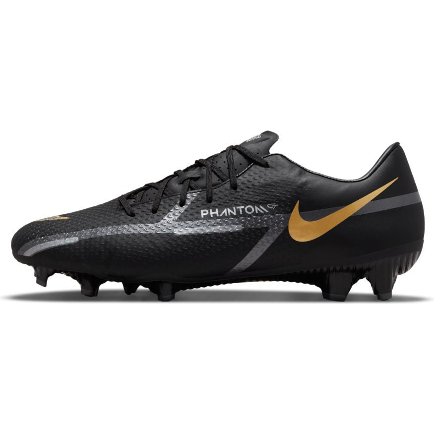 Nike Phantom GT2 Academy FG - Black/Metallic Grey/Metallic Gold Men's Footwear Closeout   - Third Coast Soccer