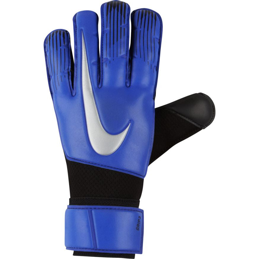 Nike Grip 3 Goalkeeper Glove - Racer Blue/Black/Metallic Silver Gloves RACER BLUE/BACK/METALLIC SILVE SIZE 11 - Third Coast Soccer