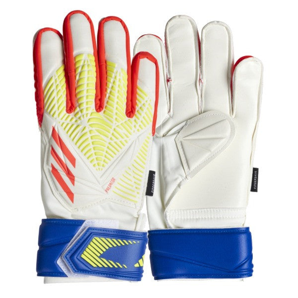 adidas Junior Predator Match Fingersave Goalkeeper Glove - White/Solar Red/Cyan Gloves White/Solar Red/Bright Cyan 7 - Third Coast Soccer