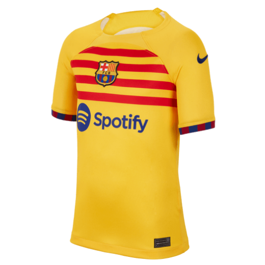 Nike Youth FC Barcelona Fourth Jersey 23/24 Club Replica Amarillo/University Red/Royal Youth Small - Third Coast Soccer
