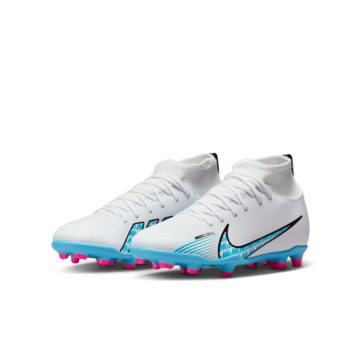 Nike Junior Mercurial Superfly 9 Club FG - White/Baltic Blue/Pink Blast Youth Footwear Closeout Youth 1 White/Baltic Blue/Pink Blast - Third Coast Soccer